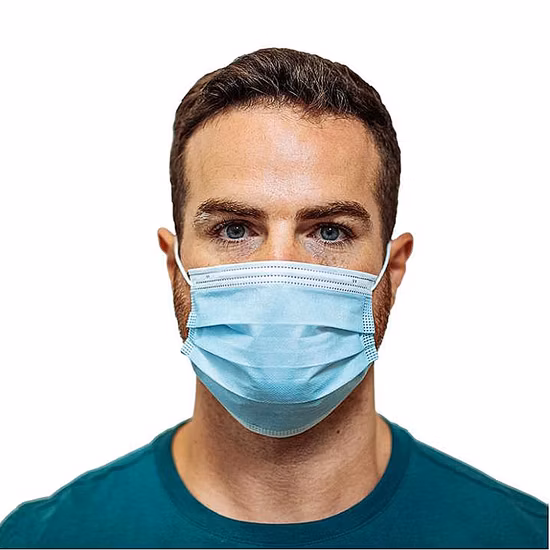 Máscara facial descartável de cor azul de 3 camadas não
