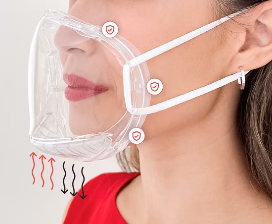 Venda por atacado de plástico transparente protetor reutilizável máscara facial de sorriso segurança transparente PC todos